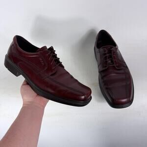 ECCO Helsinki Derby Shoes Men's 13 Burgundy Leather Bike Toe Lace-Up Classic